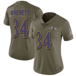 Limited Women's Anthony Averett Olive Jersey - #34 Football Baltimore Ravens 2017 Salute to Service