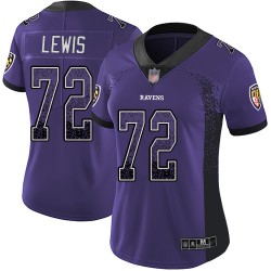 Limited Women's Alex Lewis Purple Jersey - #72 Football Baltimore Ravens Rush Drift Fashion
