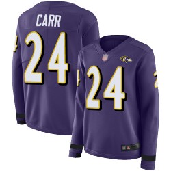 Limited Women's Brandon Carr Purple Jersey - #24 Football Baltimore Ravens Therma Long Sleeve