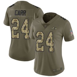 Limited Women's Brandon Carr Olive/Camo Jersey - #24 Football Baltimore Ravens 2017 Salute to Service