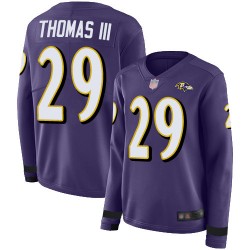 Limited Women's Earl Thomas III Purple Jersey - #29 Football Baltimore Ravens Therma Long Sleeve