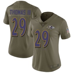 Limited Women's Earl Thomas III Olive Jersey - #29 Football Baltimore Ravens 2017 Salute to Service
