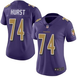 Limited Women's James Hurst Purple Jersey - #74 Football Baltimore Ravens Rush Vapor Untouchable