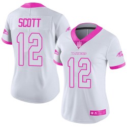 Limited Women's Jaleel Scott White/Pink Jersey - #12 Football Baltimore Ravens Rush Fashion