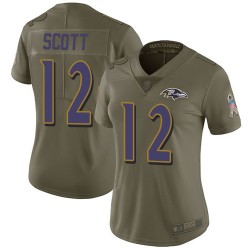 Limited Women's Jaleel Scott Olive Jersey - #12 Football Baltimore Ravens 2017 Salute to Service