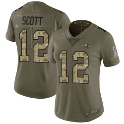 Limited Women's Jaleel Scott Olive/Camo Jersey - #12 Football Baltimore Ravens 2017 Salute to Service