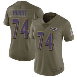 Limited Women's James Hurst Olive Jersey - #74 Football Baltimore Ravens 2017 Salute to Service