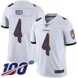 Limited Men's Sam Koch White Road Jersey - #4 Football Baltimore Ravens 100th Season Vapor Untouchable