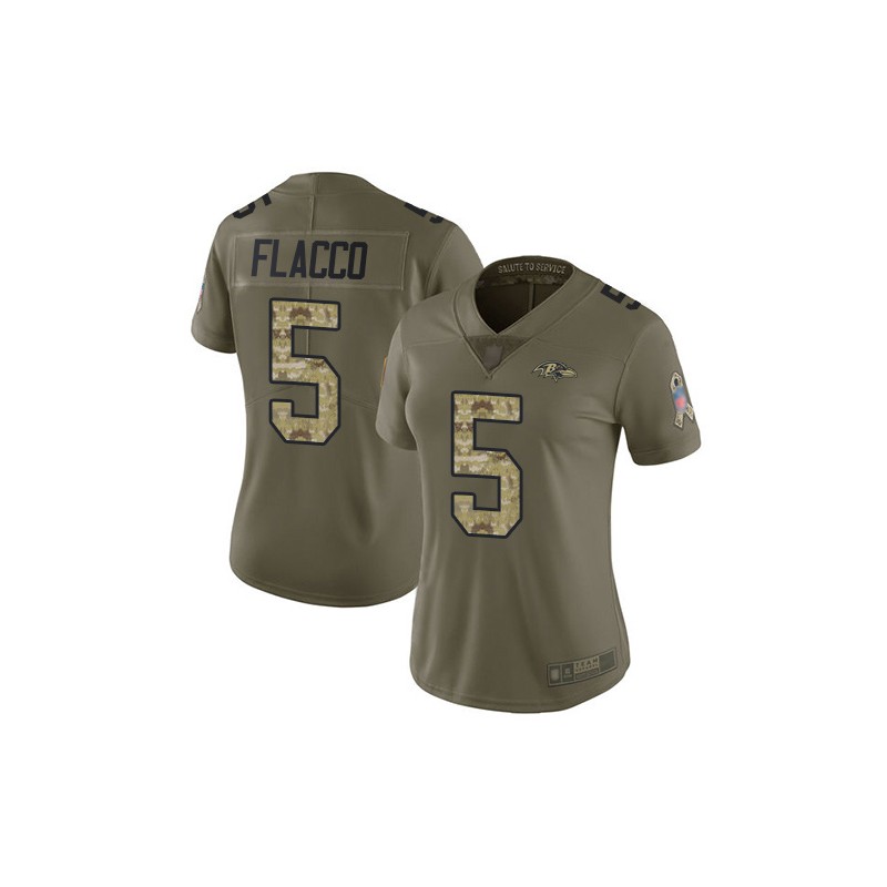 Nike Baltimore Ravens No5 Joe Flacco Olive Women's Stitched NFL Limited 2017 Salute to Service Jersey