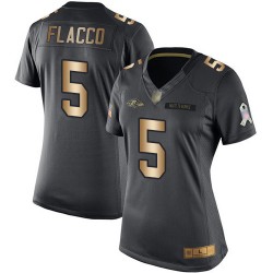 Limited Women's Joe Flacco Black/Gold Jersey - #5 Football Baltimore Ravens Salute to Service