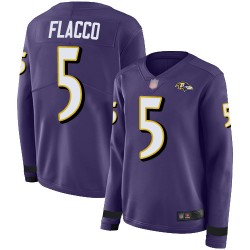 Limited Women's Joe Flacco Purple Jersey - #5 Football Baltimore Ravens Therma Long Sleeve