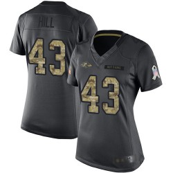 Limited Women's Justice Hill Black Jersey - #43 Football Baltimore Ravens 2016 Salute to Service