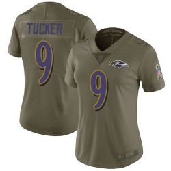 Limited Women's Justin Tucker Olive Jersey - #9 Football Baltimore Ravens 2017 Salute to Service