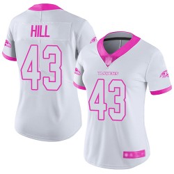 Limited Women's Justice Hill White/Pink Jersey - #43 Football Baltimore Ravens Rush Fashion