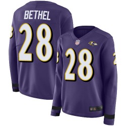 Limited Women's Justin Bethel Purple Jersey - #28 Football Baltimore Ravens Therma Long Sleeve