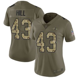 Limited Women's Justice Hill Olive/Camo Jersey - #43 Football Baltimore Ravens 2017 Salute to Service