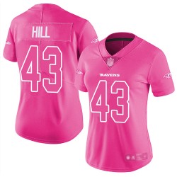 Limited Women's Justice Hill Pink Jersey - #43 Football Baltimore Ravens Rush Fashion