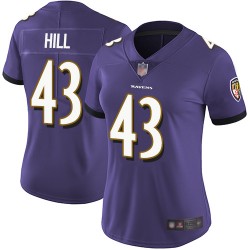 Limited Women's Justice Hill Purple Home Jersey - #43 Football Baltimore Ravens Vapor Untouchable