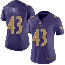 Limited Women's Justice Hill Purple Jersey - #43 Football Baltimore Ravens Rush Vapor Untouchable