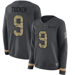 Limited Women's Justin Tucker Black Jersey - #9 Football Baltimore Ravens Salute to Service Therma Long Sleeve