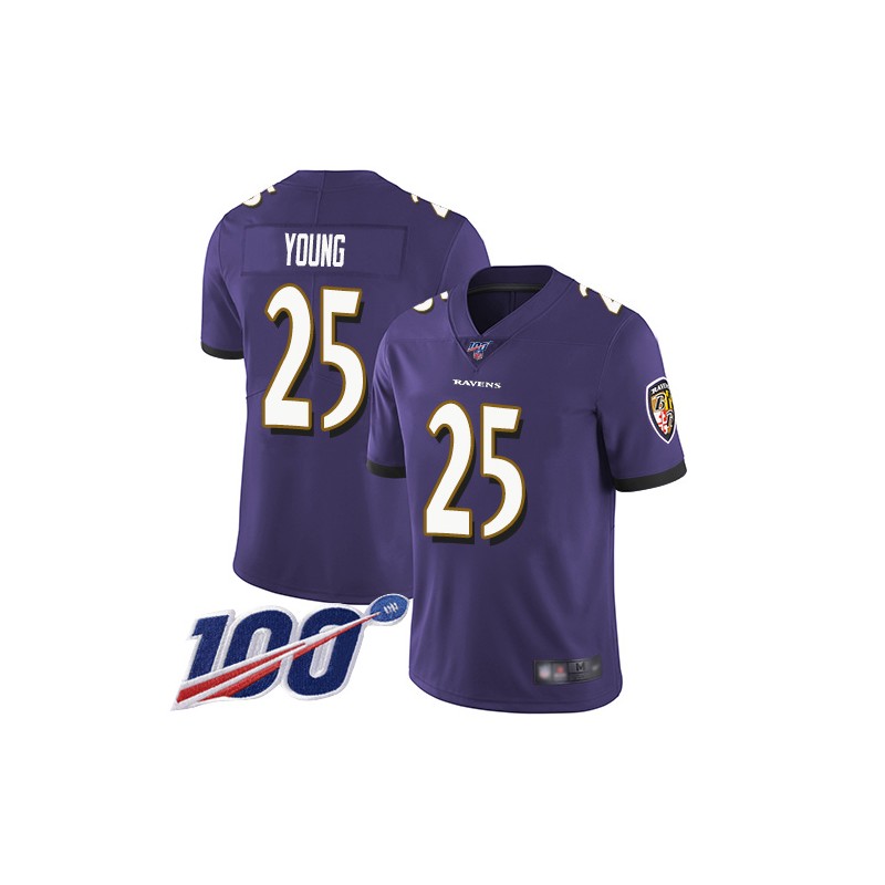 Limited Men's Tavon Young Purple Home Jersey - #25 Football Baltimore Ravens 100th Season Vapor Untouchable Size 40/M