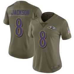 Limited Women's Lamar Jackson Olive Jersey - #8 Football Baltimore Ravens 2017 Salute to Service