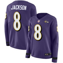 Limited Women's Lamar Jackson Purple Jersey - #8 Football Baltimore Ravens Therma Long Sleeve
