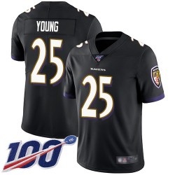 Limited Men's Tavon Young Black Alternate Jersey - #25 Football Baltimore Ravens 100th Season Vapor Untouchable
