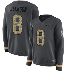 Limited Women's Lamar Jackson Black Jersey - #8 Football Baltimore Ravens Salute to Service Therma Long Sleeve
