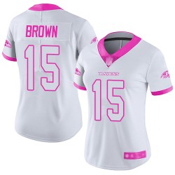 Limited Women's Marquise Brown White/Pink Jersey - #15 Football Baltimore Ravens Rush Fashion