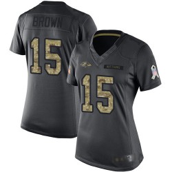 Limited Women's Marquise Brown Black Jersey - #15 Football Baltimore Ravens 2016 Salute to Service