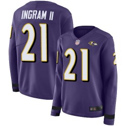 Limited Women's Mark Ingram II Purple Jersey - #21 Football Baltimore Ravens Therma Long Sleeve