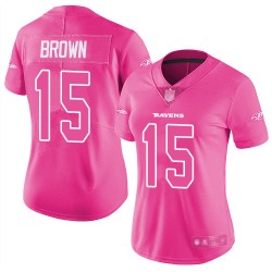 Limited Women's Marquise Brown Pink Jersey - #15 Football Baltimore Ravens Rush Fashion