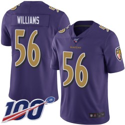 Limited Men's Tim Williams Purple Jersey - #56 Football Baltimore Ravens 100th Season Rush Vapor Untouchable