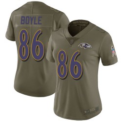 Limited Women's Nick Boyle Olive Jersey - #86 Football Baltimore Ravens 2017 Salute to Service