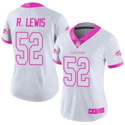 Limited Women's Ray Lewis White/Pink Jersey - #52 Football Baltimore Ravens Rush Fashion