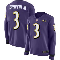 Limited Women's Robert Griffin III Purple Jersey - #3 Football Baltimore Ravens Therma Long Sleeve