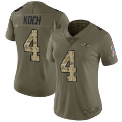 Limited Women's Sam Koch Olive/Camo Jersey - #4 Football Baltimore Ravens 2017 Salute to Service