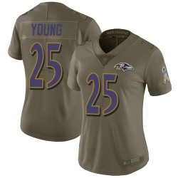Limited Women's Tavon Young Olive Jersey - #25 Football Baltimore Ravens 2017 Salute to Service
