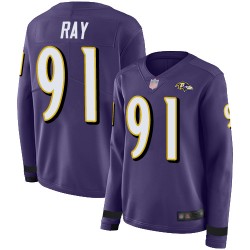 Limited Women's Shane Ray Purple Jersey - #91 Football Baltimore Ravens Therma Long Sleeve
