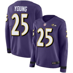 Limited Women's Tavon Young Purple Jersey - #25 Football Baltimore Ravens Therma Long Sleeve