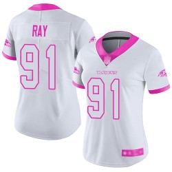 Limited Women's Shane Ray White/Pink Jersey - #91 Football Baltimore Ravens Rush Fashion