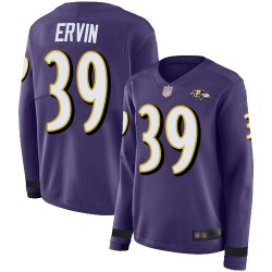 Limited Women's Tyler Ervin Purple Jersey - #39 Football Baltimore Ravens Therma Long Sleeve