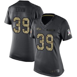Limited Women's Tyler Ervin Black Jersey - #39 Football Baltimore Ravens 2016 Salute to Service