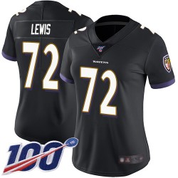 Limited Women's Alex Lewis Black Alternate Jersey - #72 Football Baltimore Ravens 100th Season Vapor Untouchable