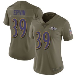 Limited Women's Tyler Ervin Olive Jersey - #39 Football Baltimore Ravens 2017 Salute to Service