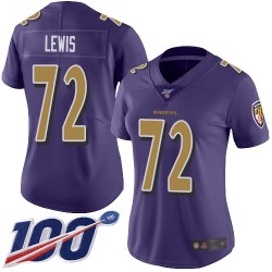Limited Women's Alex Lewis Purple Jersey - #72 Football Baltimore Ravens 100th Season Rush Vapor Untouchable