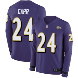 Limited Youth Brandon Carr Purple Jersey - #24 Football Baltimore Ravens Therma Long Sleeve