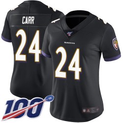 Limited Women's Brandon Carr Black Alternate Jersey - #24 Football Baltimore Ravens 100th Season Vapor Untouchable