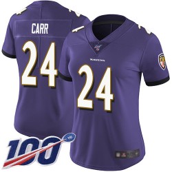 Limited Women's Brandon Carr Purple Home Jersey - #24 Football Baltimore Ravens 100th Season Vapor Untouchable